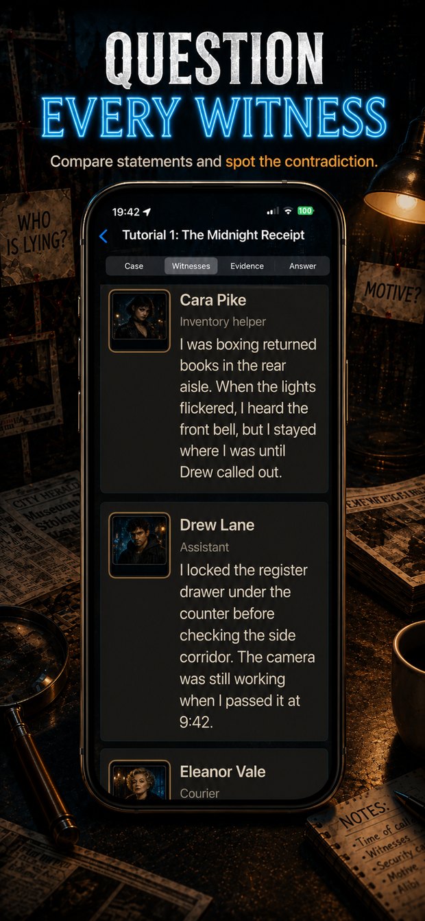 Question every witness screenshot from Liar Logic